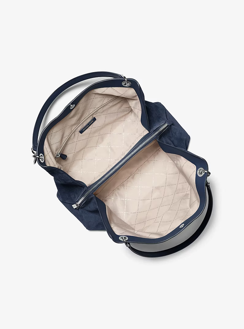 Christina Large Suede Shoulder Bag in NAVY | Michael Kors