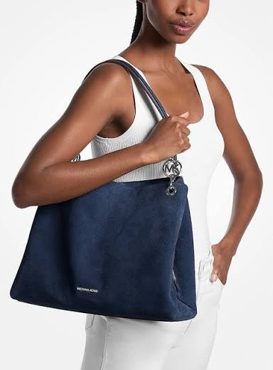 Christina Large Suede Shoulder Bag in NAVY | Michael Kors