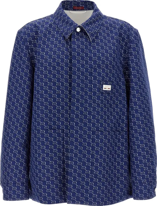 Gucci Blue Cotton Biker Jacket Men voorkant steve boutique