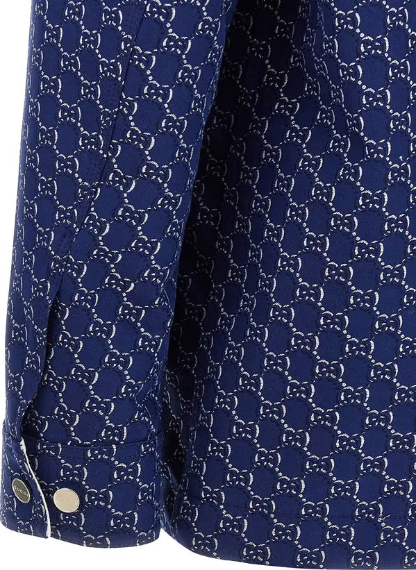 Gucci Blue Cotton Biker Jacket Men mouw detail top kwaliteit stof gucci