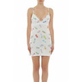 Moschino witte mini slip jurk kleurrijke bloemenprint spaghettibandjes dames voorkant