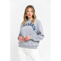 Trussardi grijze dames sweatshirt voorkant met blauw Trussardi logo Made in Italy