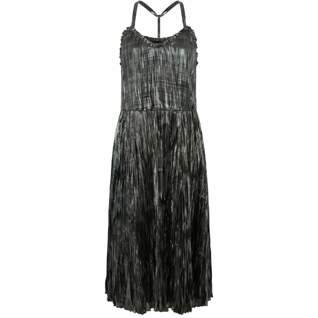 Trussardi zwarte damesjurk met zilveren details voorkant Made in Italy