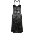 Trussardi zwarte damesjurk met zilveren details voorkant Made in Italy
