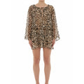Moschino luipaardprint strandjurk bruin korte jurk wijde mouwen dames voorkant
