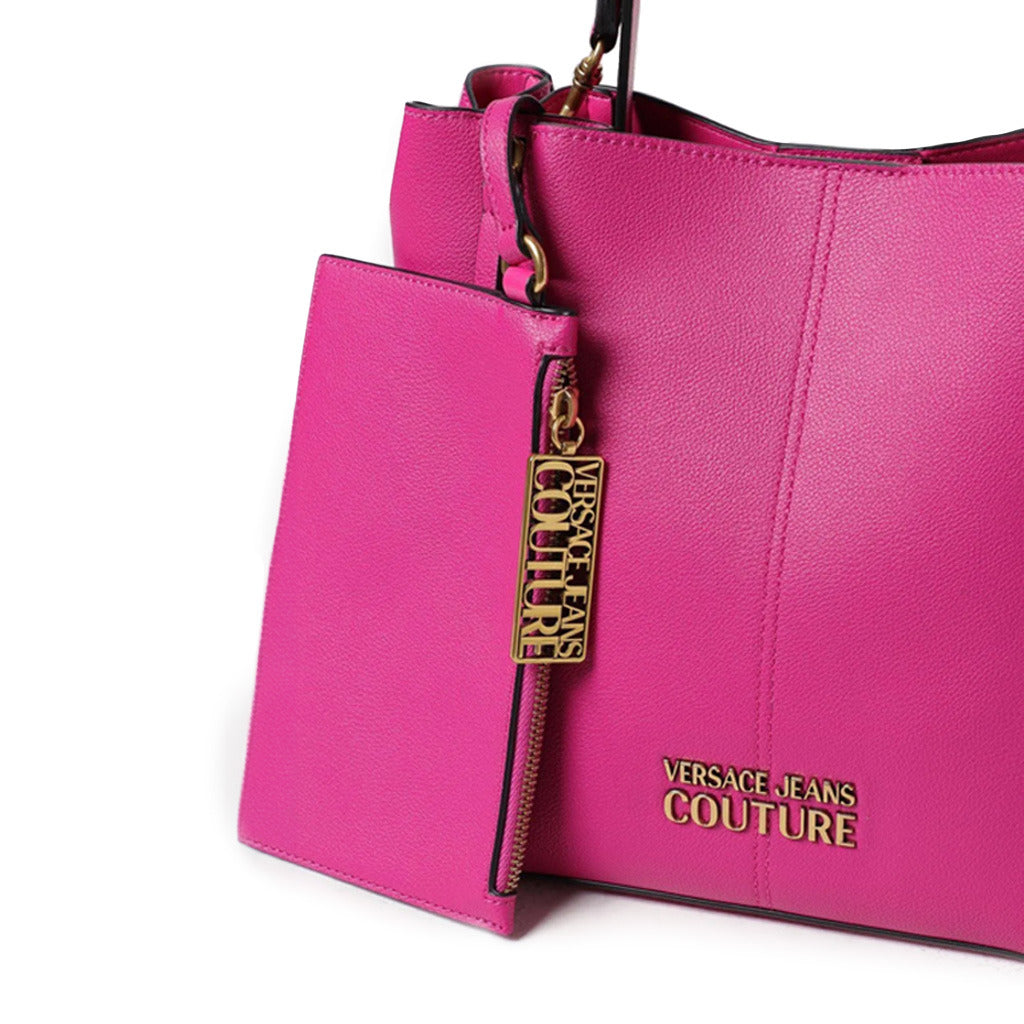 roze dameshandwas van versace jeans couture bij steve boutique close up zijkant met extra tasje
